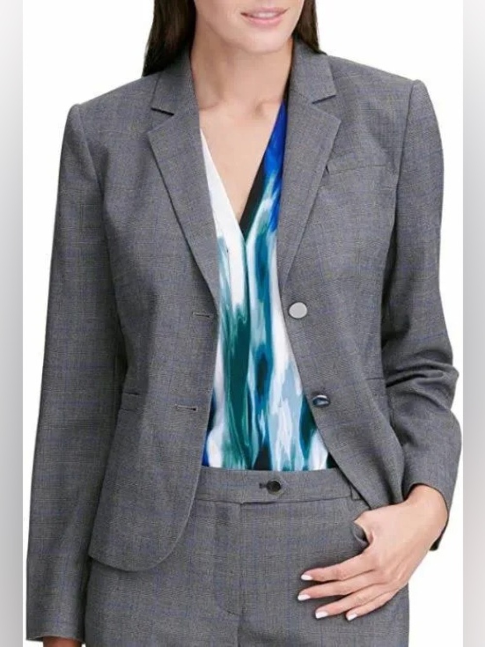 Calvin Klein Women's Glen Plaid Two-Button Blazer Jacket 4 Petite
